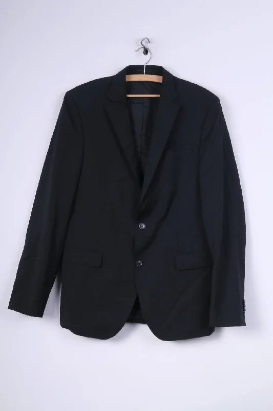 Men's checkered business suit -Rene Lezard Mens 98 (S) Blazer Jacket Black Single Breasted Wool