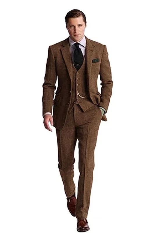 Men's elegant dinner suit -Retro Slim Fit Herringbone Groom Tuxedos 3 Piece Men's Suits