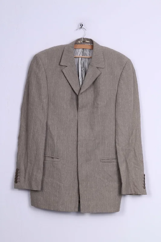 Men's black suit -River Island Mens 38 M Blazer Linen Blend Jacket Beige Single Breasted