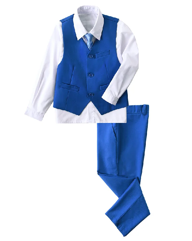 Men's navy blue suit -Royal Blue 4 Piece Boys' Formal Suit Set with Vest Pants Dress Shirt and Tie BS48