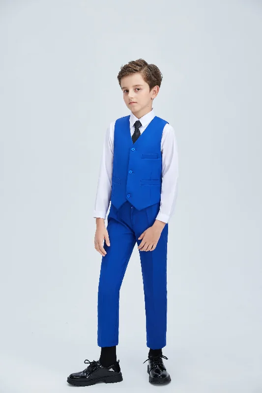 Men's plaid wool suit -Royal Blue Fit Slim 4 Piece Boy's Formal Suits With Vest+Pants+Shirt+Tie