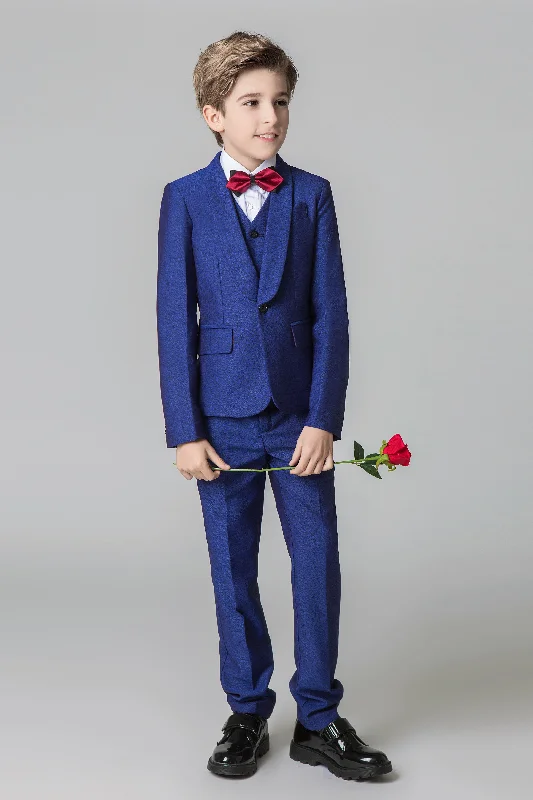 Men's suit with shiny fabric -Royal Blue Formal Classic 5 Piece Kids Boys Suits