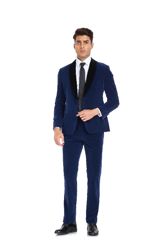 Men's wedding tuxedo jacket -Royal Blue Velvet 2 Piece Men's Formal Suits With Jacket Pants