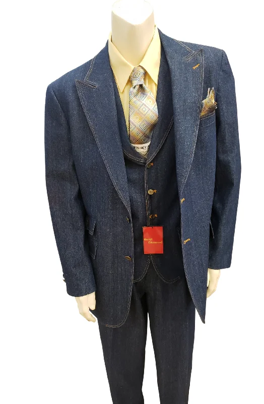 Men's checkered business suit -Royal Diamond Three Piece Denim Suit