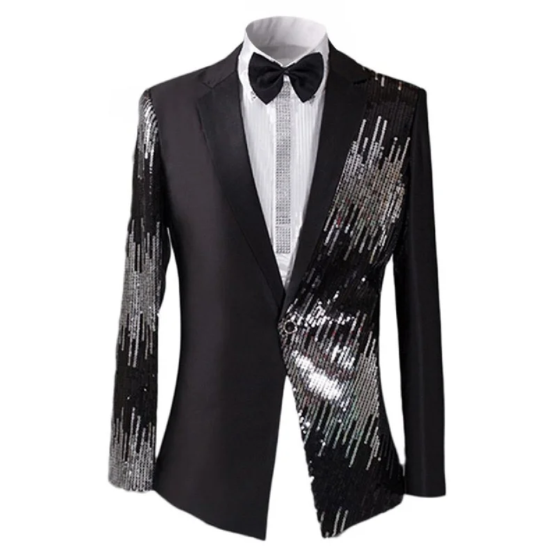 Men's classic three-piece suit -Mens Black And Silver Sequin Stylish Blazer