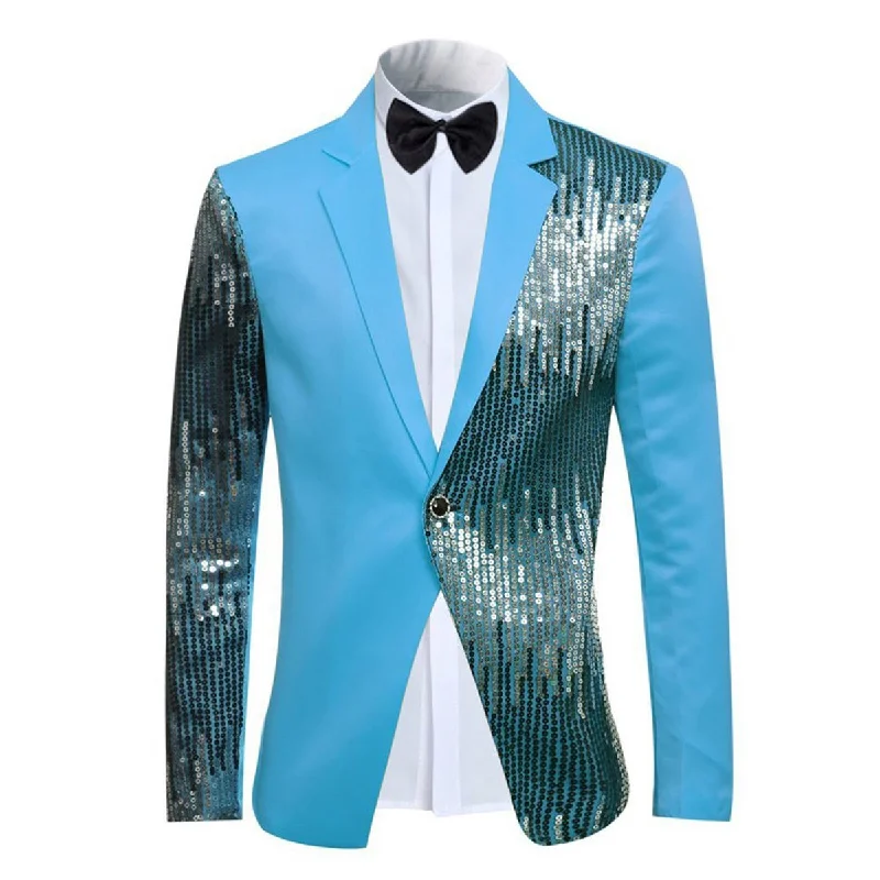 Comfortable men's suit -Mens Blue And Silver Sequin Stylish Blazer