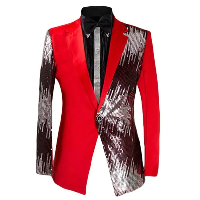 Best fit suit for men -Mens Red And Silver Sequin Stylish Blazer