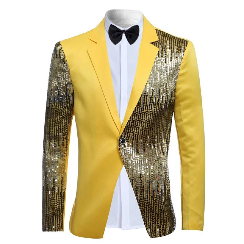 Men's brown suit -Mens Yellow And Silver Sequin Stylish Blazer