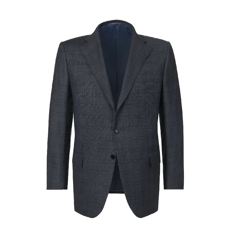 Men’s tailored work suit -Single-Breasted Glen-Check Wool Suit