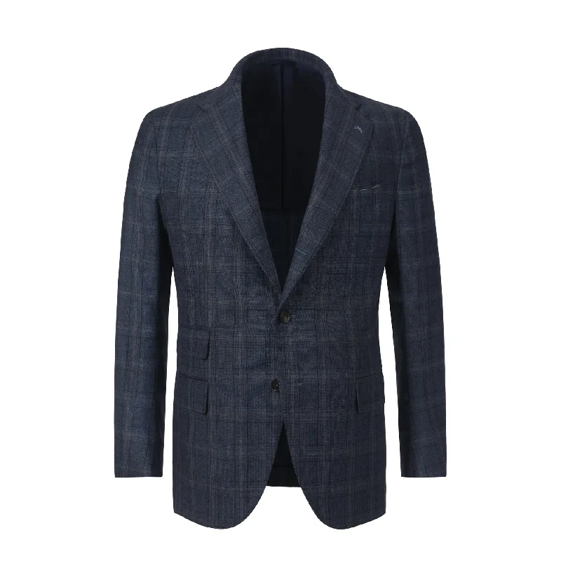 Men's luxury casual suits -Single-Breasted Glencheck Virgin Wool Suit in Blue. Exclusively Made for Sartale