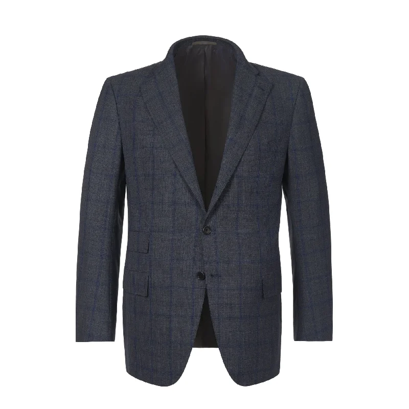 Men's suit for gala -Single-Breasted Plaid-Check Wool Suit in Grey