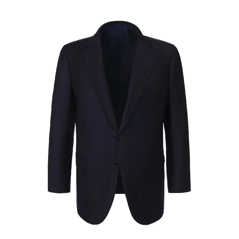 Men's suit with bowtie -Single-Breasted Striped Wool and Cashmere-Blend Suit in Dark Blue