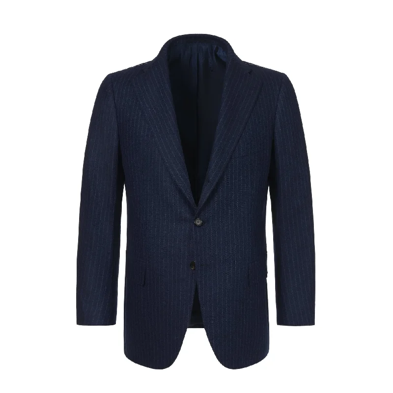 Best fit suit for men -Single-Breasted Striped Wool Suit in Blue