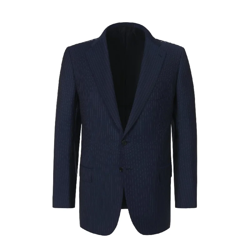 Men's lightweight tuxedo -Single-Breasted Striped Wool Suit in Blue