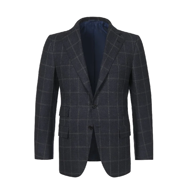 Men's dinner jacket suit -Single-Breasted Windowpane Wool and Silk-Blend Suit in Dark Blue