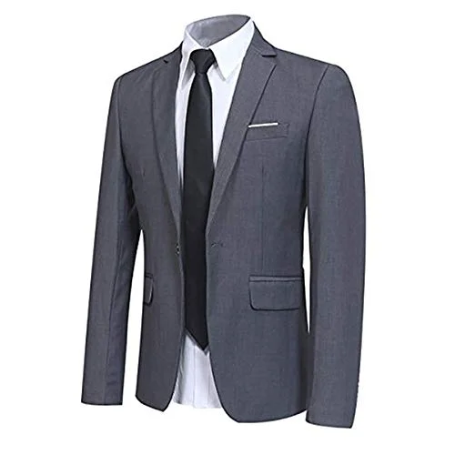 Men's wool suits -Mens Grey Slim Fit One Button Blazer