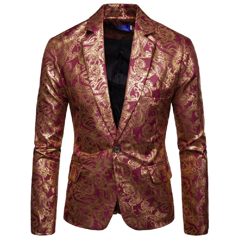 Men’s tailored work suit -YFFUSHI Mens Slim Fit Glitter Paisley Blazer Red