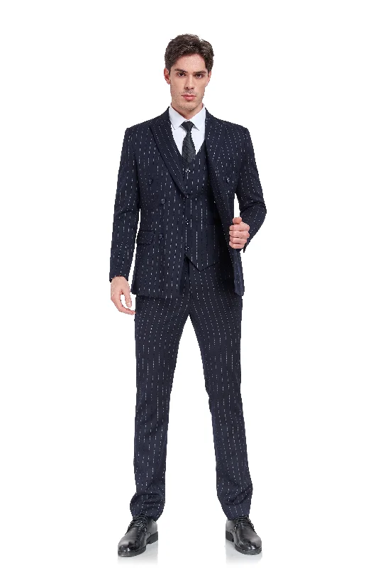 Men's black checkered suit -Stripe Men's 3 Piece Set for Party, Wedding and Business(MORE COLORS+)