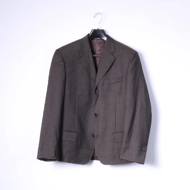 Comfortable men's suit -Stuvard - Mooise Angelico Men 40 Blazer Brown Vintage Super 100 Striped Italy Jacket