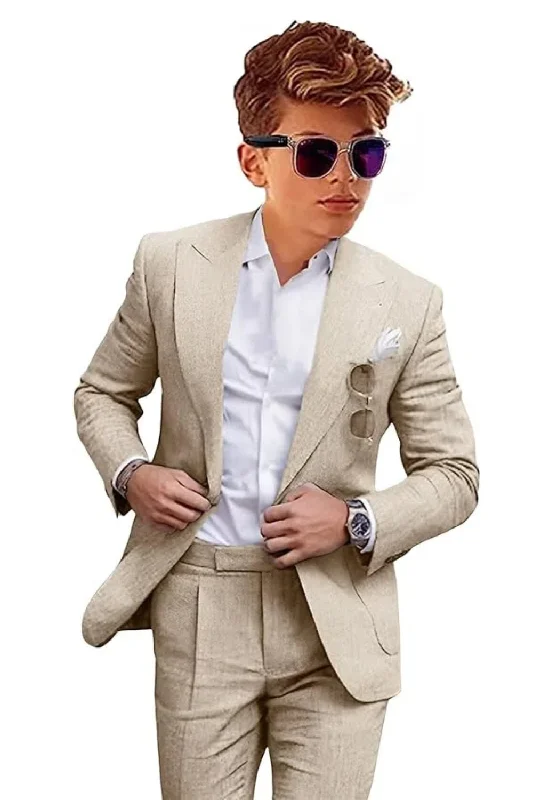 Formal men's wear suit -Summer Casual Linen peaked lapel 2 Piece Boys Suit