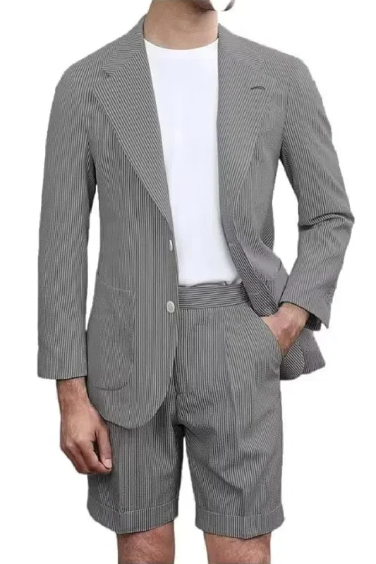 Men's velvet tuxedo -Summer Lightweight Seersucker Suit Shorts Mens Set