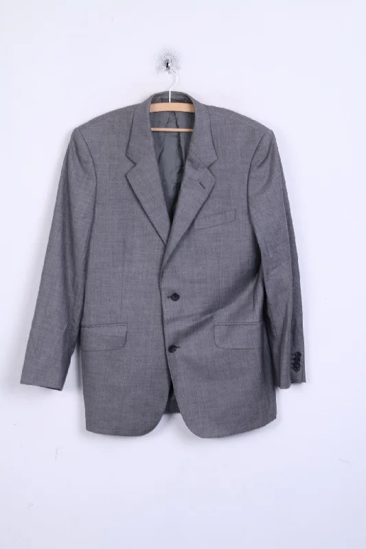 Affordable wedding suits for men -T.M. Lewin Mens 41M Blazer Suit Top Gray Jacket Tailoring Wool Single Breasted