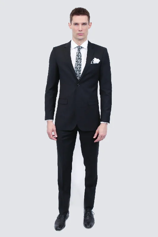 Men's three-piece tuxedo -Tailor's Stretch Blend Suit | Classic Black Modern or Slim Fit