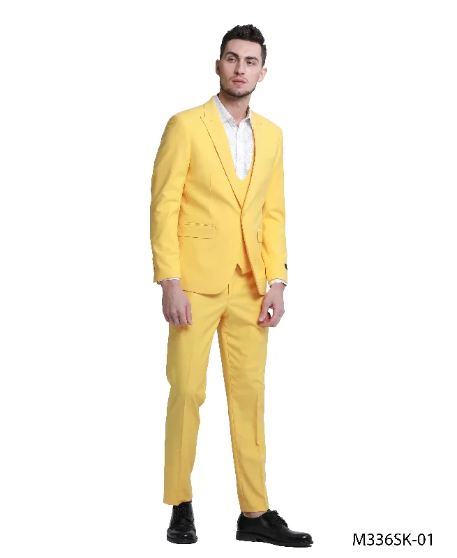 Men's tailored work suit -Tazio Skinny Fit Canary Yellow 3 pc Suit