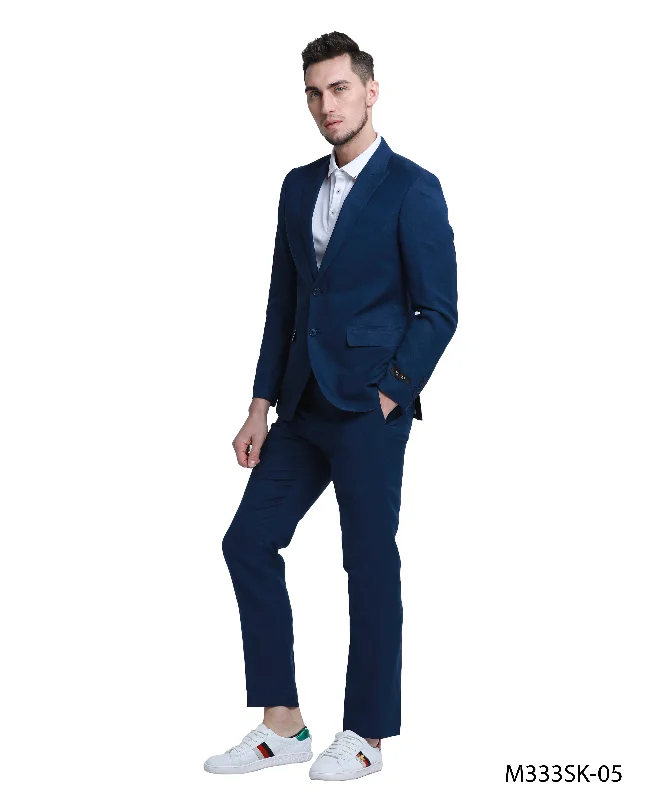 Trendy men's suits -Tazio Skinny Fit Navy Linen Suit