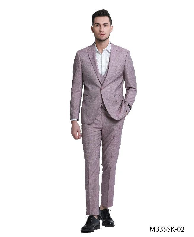 Best men's suits for spring -Tazio Skinny Fit Rose Pink texture 3 pc Suit