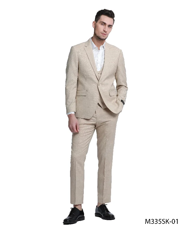 Men's royal blue suit -Tazio Skinny Fit Tan texture 3 pc Suit