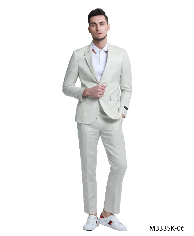 High-quality men's suit -Tazio Skinny Fit White Linen Suit