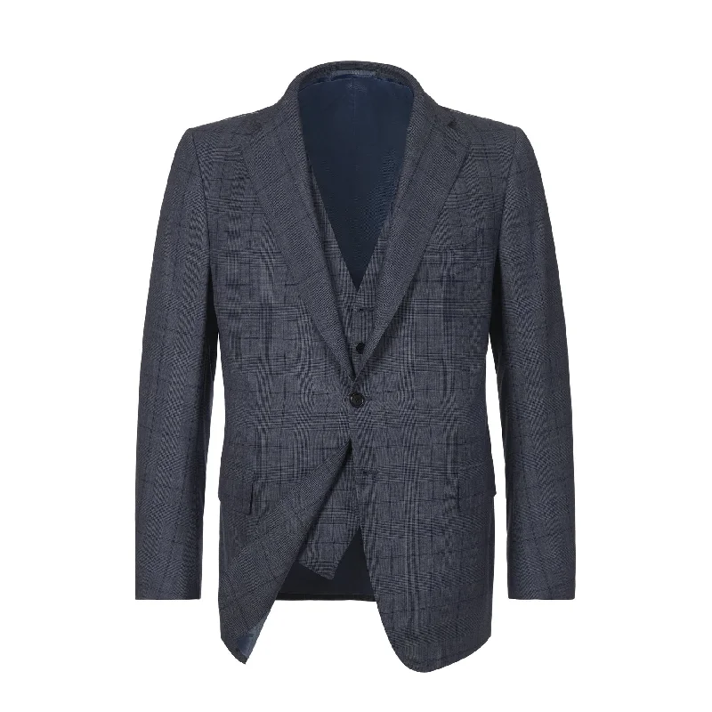 Comfortable men's suit -Three Pieces Glen-Check Wool and Cashmere-Blend Suit in Blue