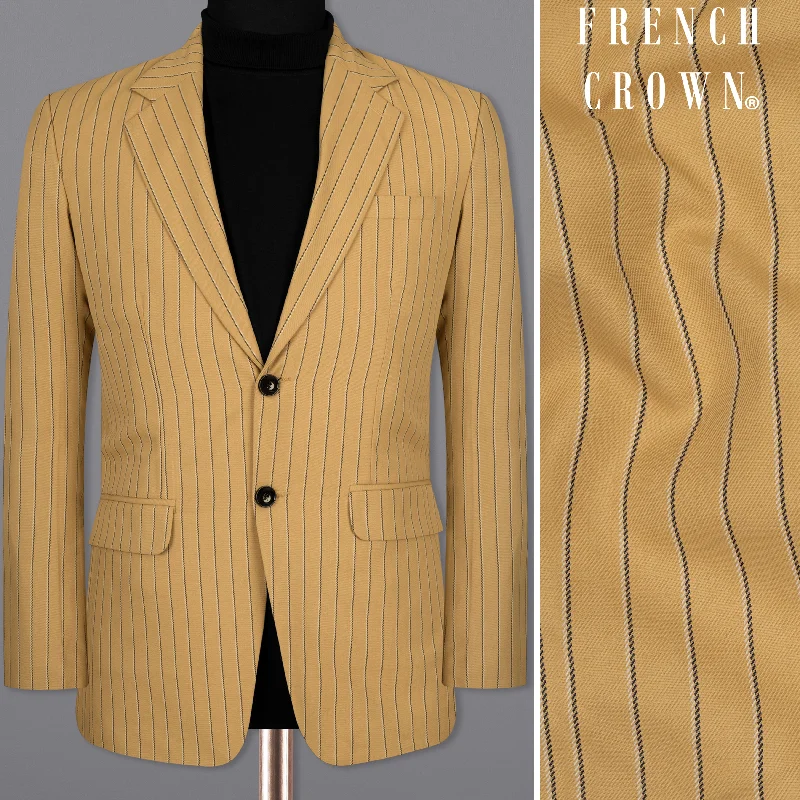 Men's dark brown suit -Twine Brown Striped Wool Rich Blazer