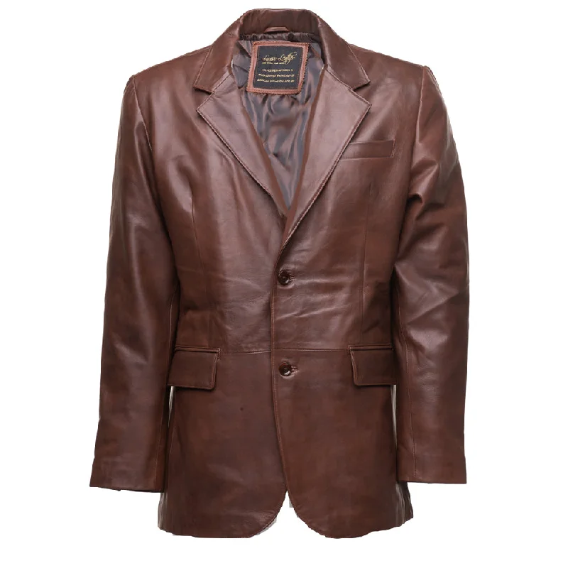 Men's embroidered jacket suit -Two-tone Brown leather blazer