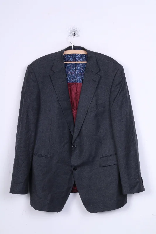 Summer suits for men -Van Kollem Mens 48 L Jacket Blazer Dark Grey Single Breasted Wool Vintage