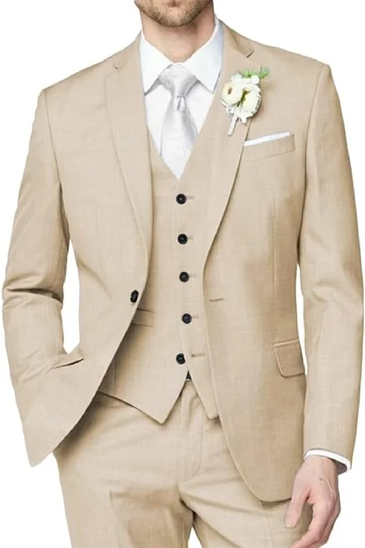 Men's tan suit -Wedding Groomsmen Prom Business 3 Piece Men's Suit