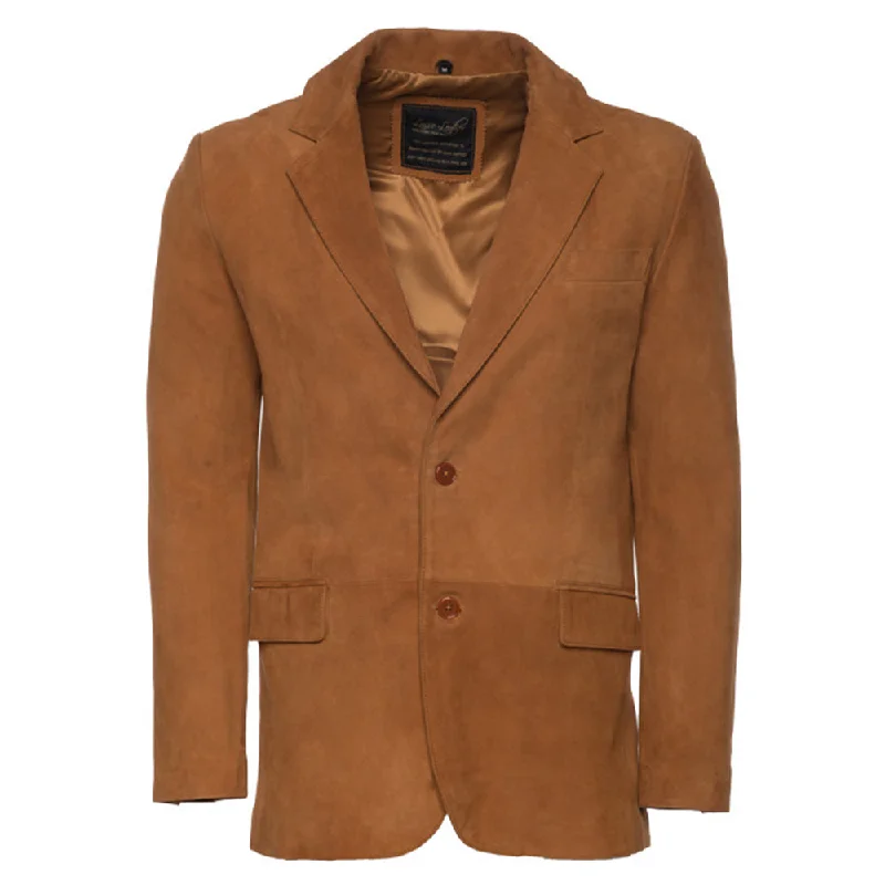 Men's luxury casual suits -Wyatt Tan Suede Leather Blazer