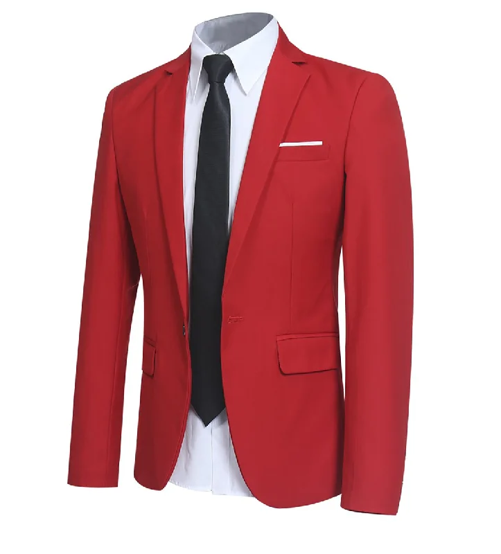 Men's business suit -Mens Red Slim Fit One Button Blazer