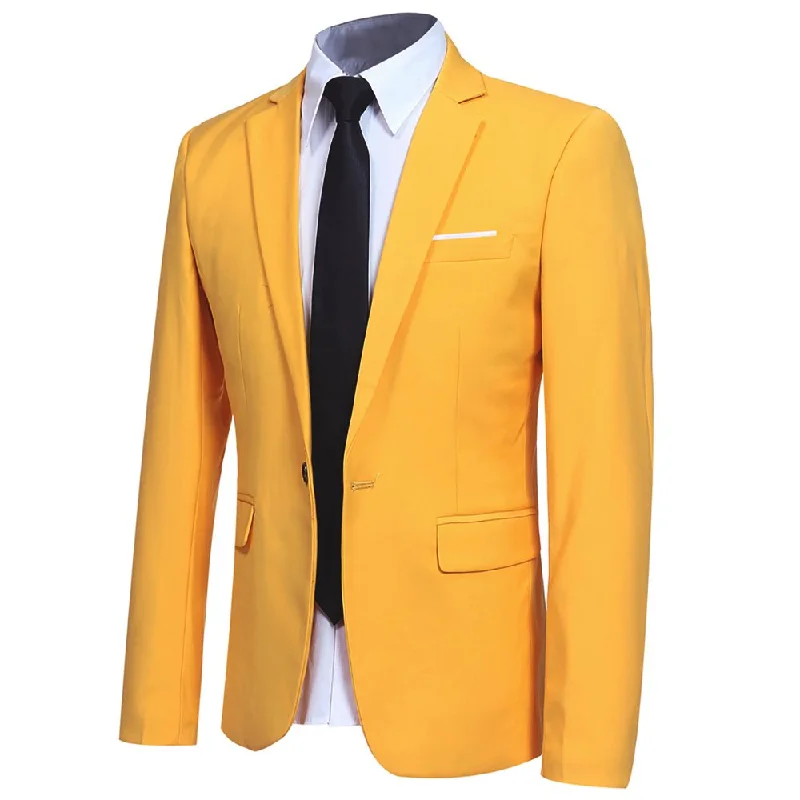 Best men's suit for weddings -Mens Yellow Slim Fit One Button Blazer