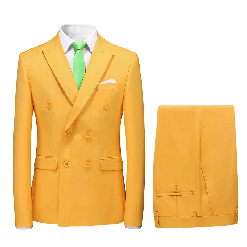 Men's light blue tuxedo -YFFUSHI Mens 2 Piece Dress Suits Double Breasted Solid Formal Casual Tuxedo Trousers Set Yellow