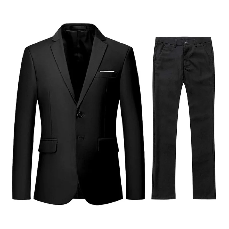 Classic men's suit -YFFUSHI Men's 2 Piece Suit Solid Two-Button Casual Elegant Tuxedo Black