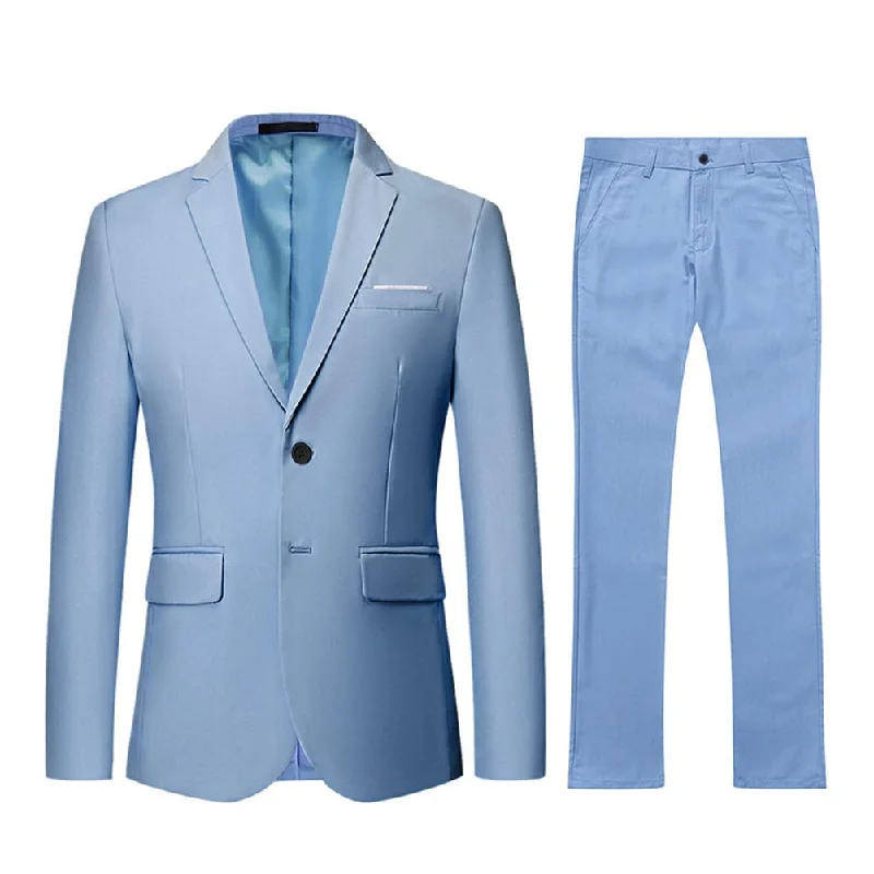 Men's suit jacket -YFFUSHI Men's 2 Piece Suit Solid Two-Button Casual Elegant Tuxedo Light Blue