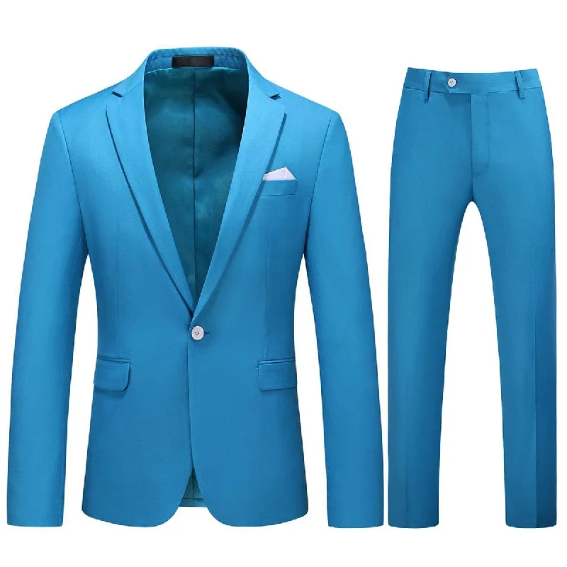 Men's wool blend suit -YFFUSHI Mens 2 Piece Suits 1 Button Slim Fit Notched Lapel Solid Formal Jacket Pants Set Blue