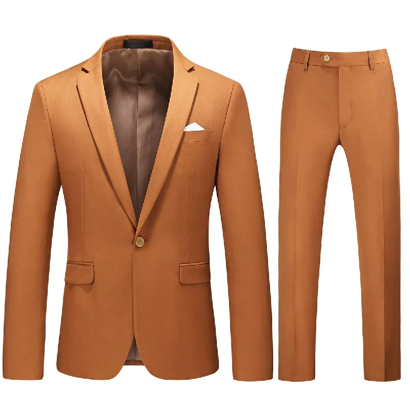 Men's formal wear tuxedo -YFFUSHI Mens 2 Piece Suits 1 Button Slim Fit Notched Lapel Solid Formal Jacket Pants Set Caramel