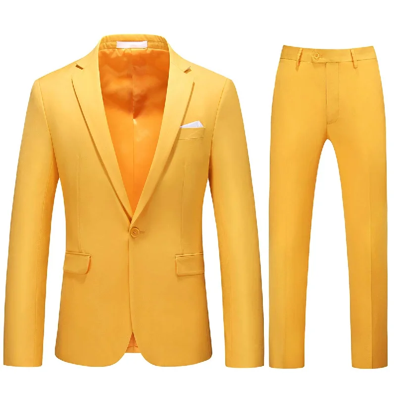 Men's high-end tuxedo jacket -YFFUSHI Mens 2 Piece Suits 1 Button Slim Fit Notched Lapel Solid Formal Jacket Pants Set Orange