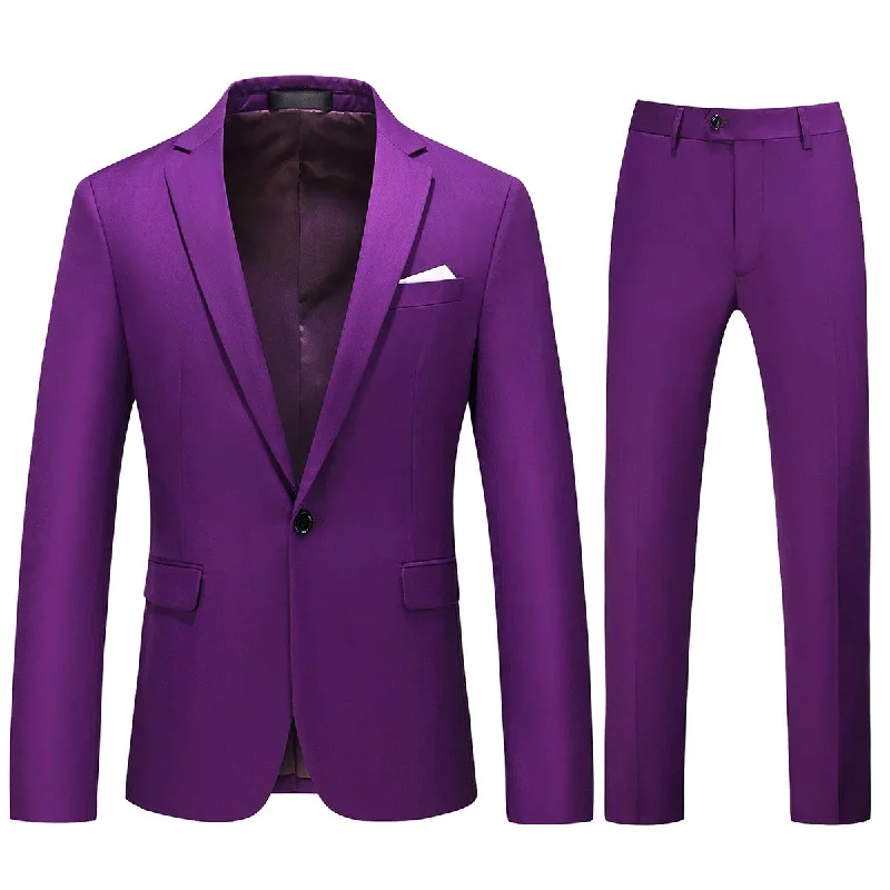 Men's checkered dinner jacket -YFFUSHI Mens 2 Piece Suits 1 Button Slim Fit Notched Lapel Solid Formal Jacket Pants Set Purple