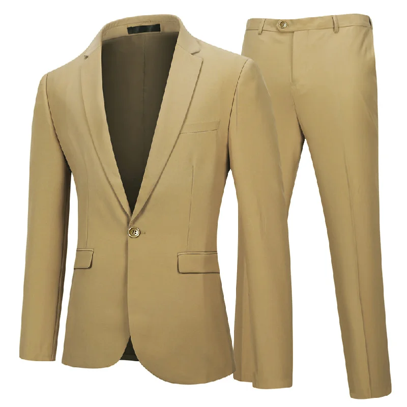 Men's formal blue suit -YFFUSHI Mens 2 Piece Suits One Button Formal Slim Fit Solid Color Wedding Tuxedo Khaki