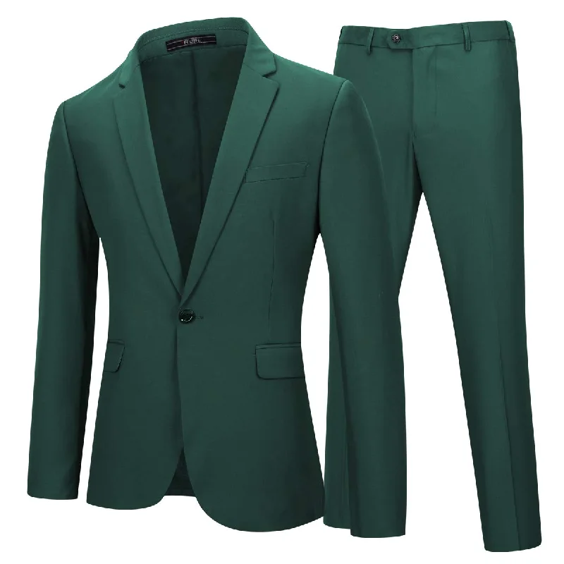 Men's suit for prom -YFFUSHI Mens 2 Piece Suits One Button Formal Slim Fit Solid Color Wedding Tuxedo Dark Green