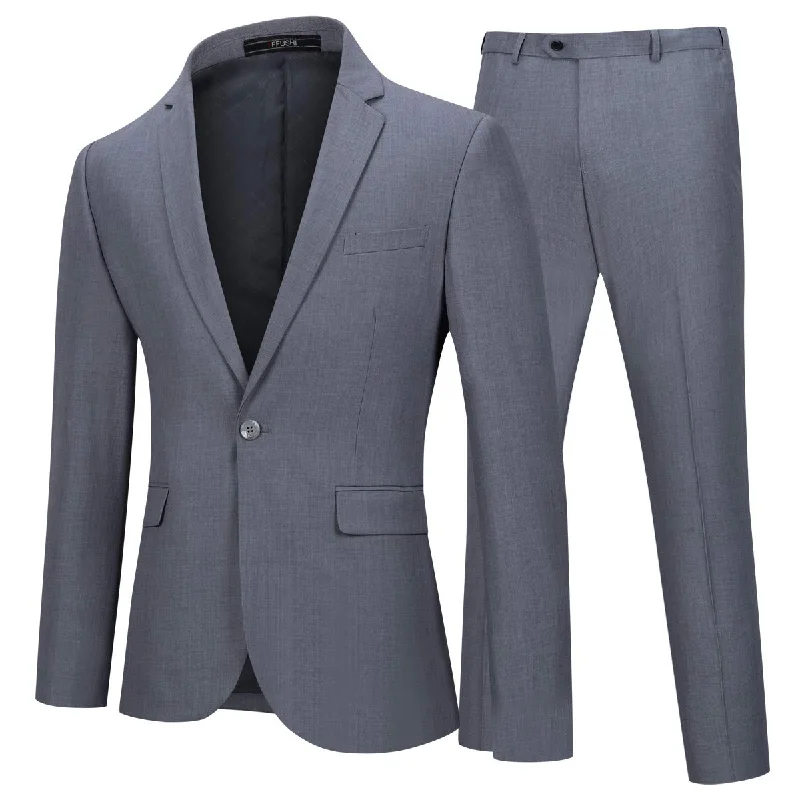 Men's suit trousers -YFFUSHI Mens 2 Piece Suits One Button Formal Slim Fit Solid Color Wedding Tuxedo Dark Grey